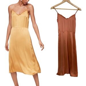 Aritzia Wilfred satin silky dress in burned orange mille